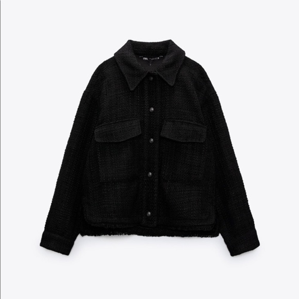 Zara cropped textured weave jacket tweed shacket